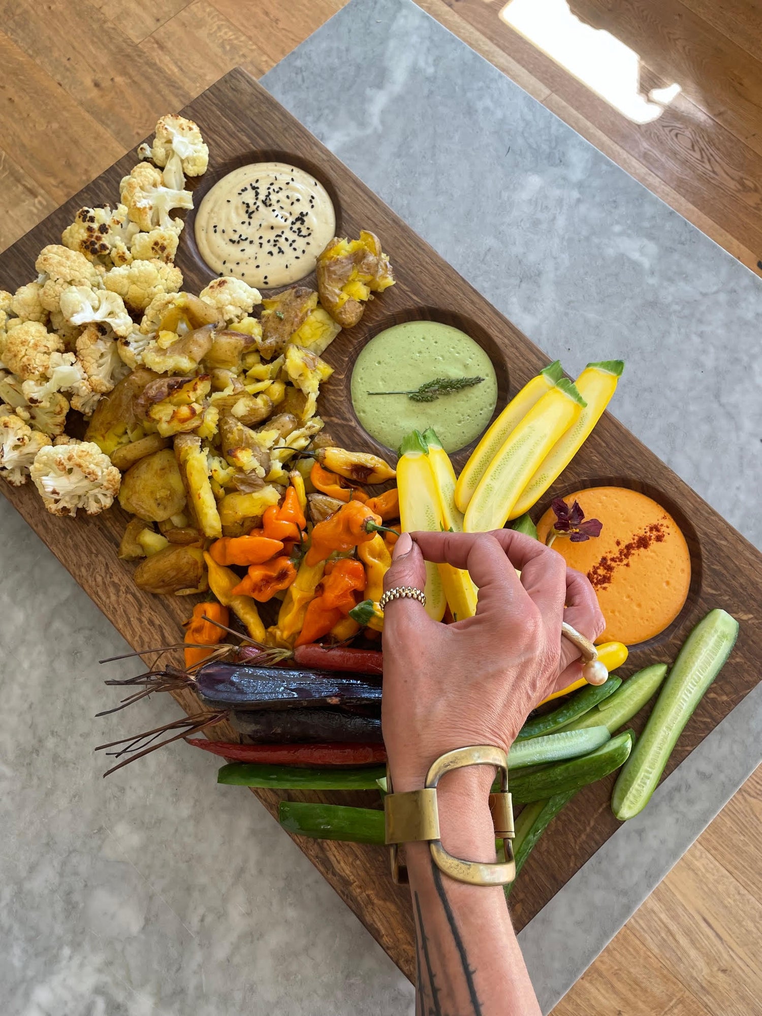 Roasted Veggies + Cashew Cream Three Ways
