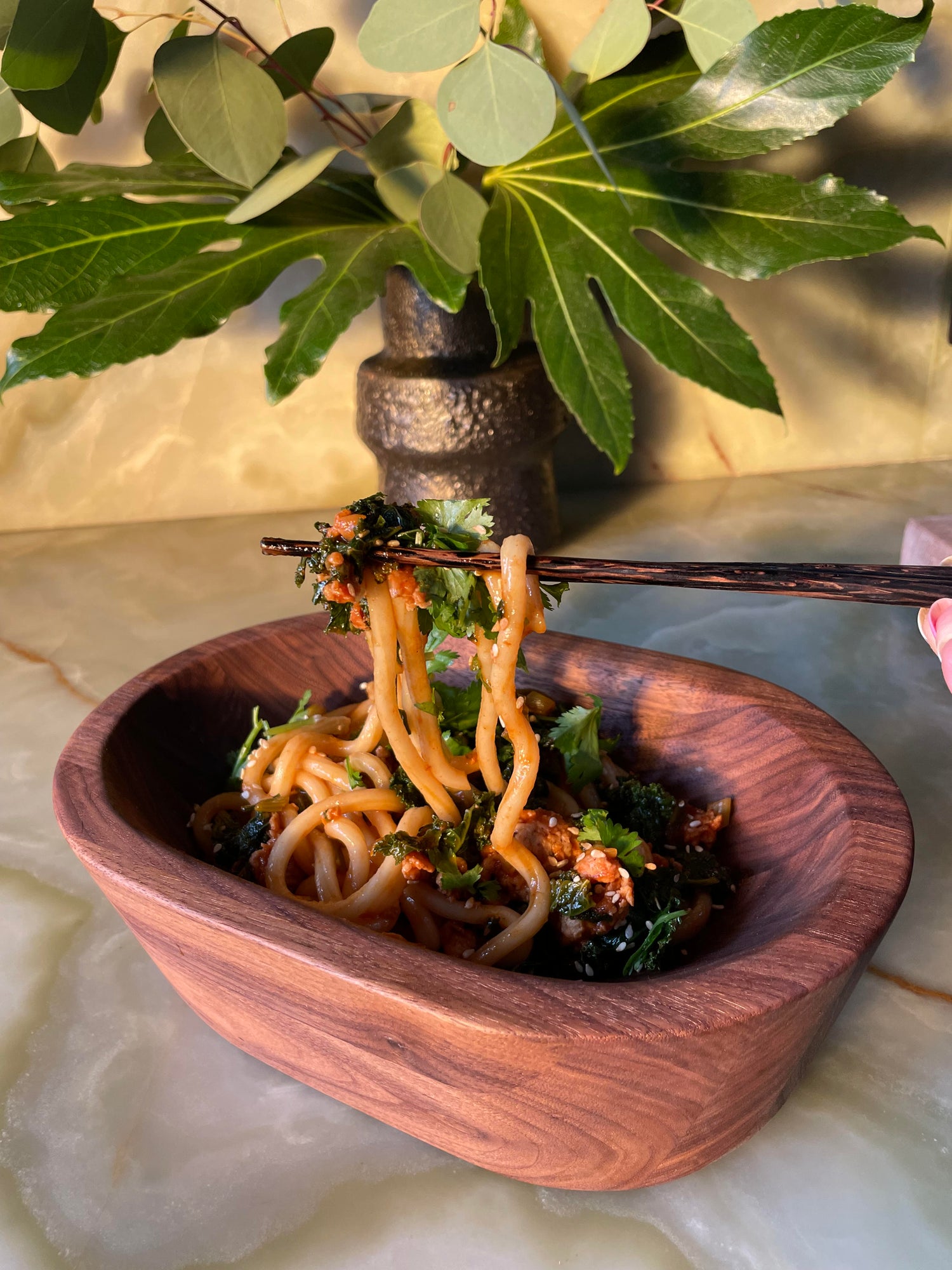 Gochujang Turkey Ragu with Fresh Udon, Cilantro & Scallions